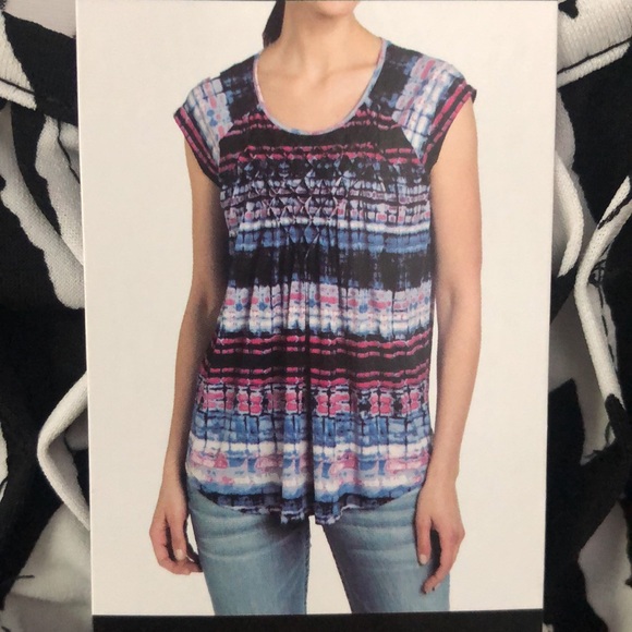 Premise Black & White Print Capped Sleeve Size Small Top - Picture 5 of 8